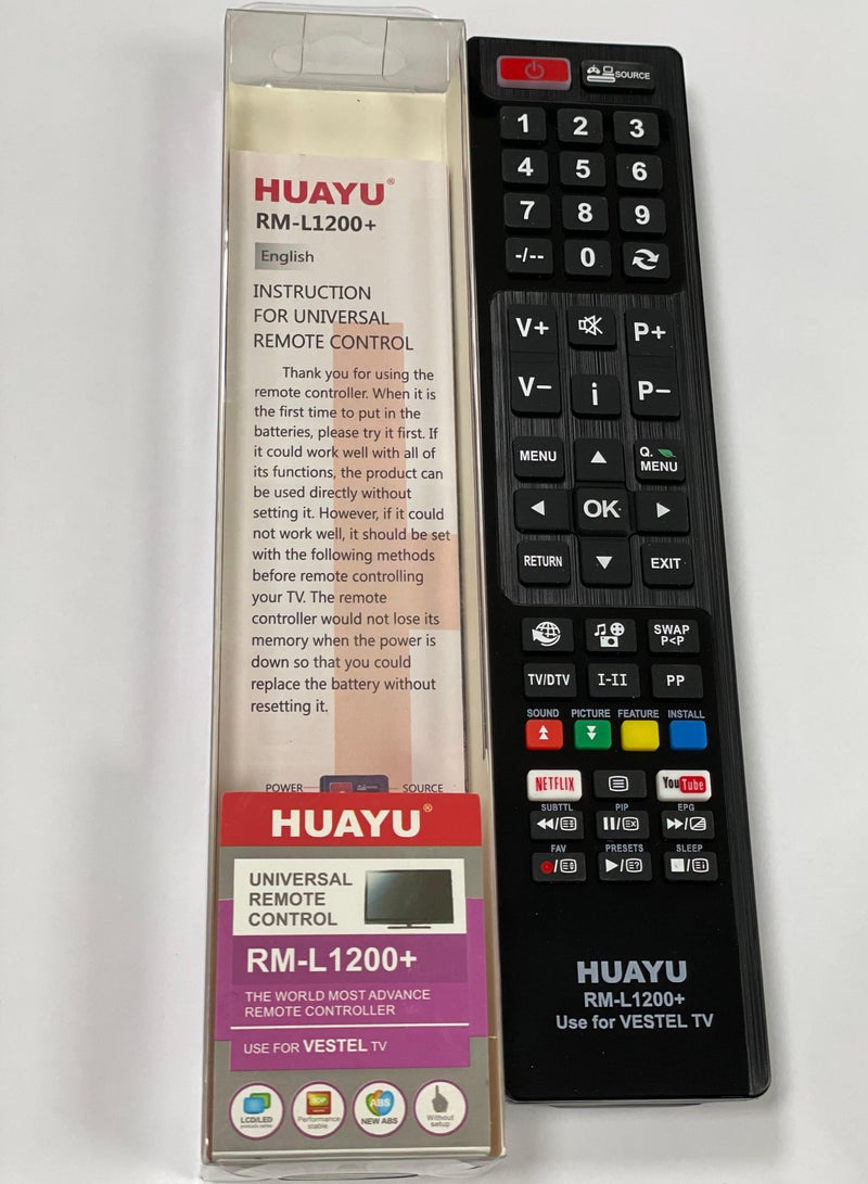 Huayu HUAYU - RM-L1200+ Universal Vestel TV Remote Control Youtube Netflix + Buttons  - Image 1