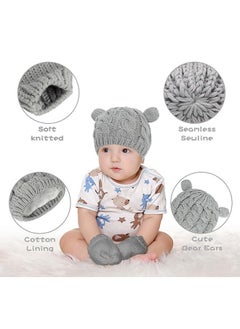 Generic Unisex Baby Toddler Hat and Mitten Set, Winter Knitted Thick Warm Beanie Cap Gloves for 3-6 Months Infant Boys Girls (M, Grey)  - Image 5