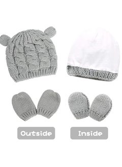 Generic Unisex Baby Toddler Hat and Mitten Set, Winter Knitted Thick Warm Beanie Cap Gloves for 3-6 Months Infant Boys Girls (M, Grey)  - Image 4
