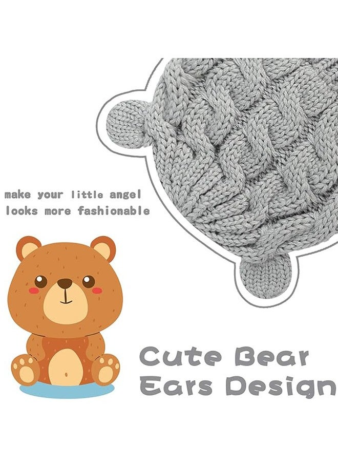 Generic Unisex Baby Toddler Hat and Mitten Set, Winter Knitted Thick Warm Beanie Cap Gloves for 3-6 Months Infant Boys Girls (M, Grey)  - Image 2