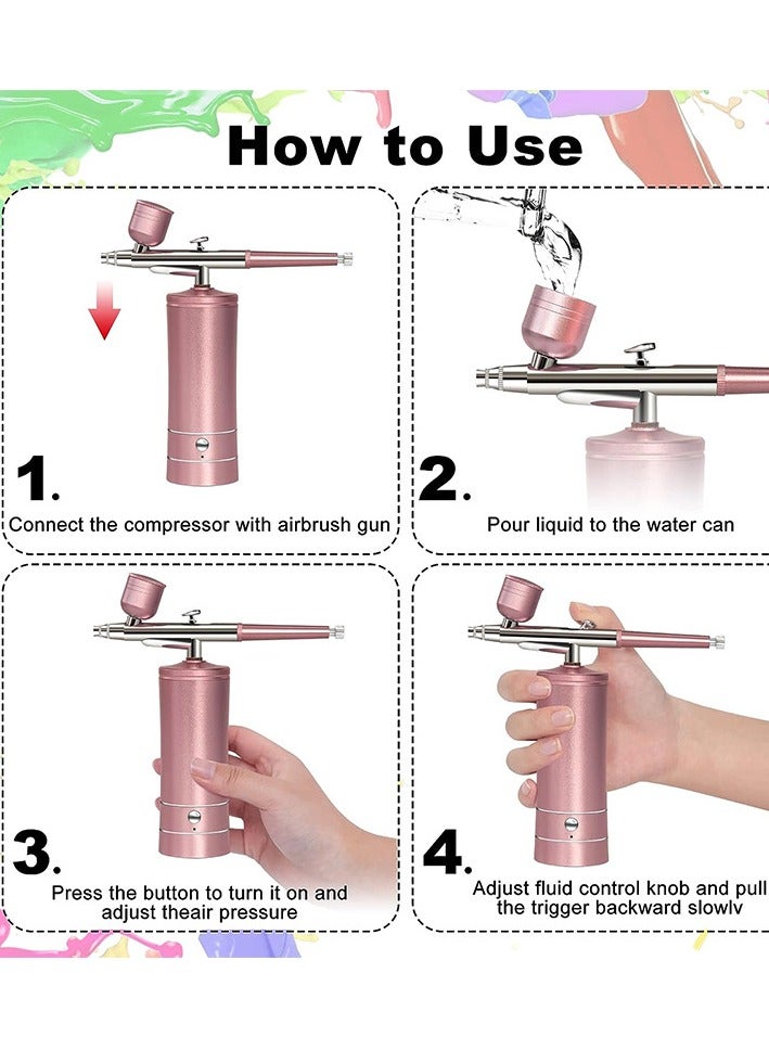 Nail Art Airbrush Pen Set, Wireless Airbrush Set with Air Compressor, Portable Handheld Cordless Mini Rechargeable Air Brush for Makeup, Cake Decoration, Nail Art, Tattoos, and Face Painting - Image 4