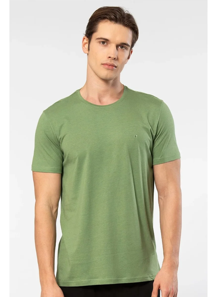 cacharel 2169 Men's Modal Cotton Crew Neck Short Sleeve T-Shirt-Green