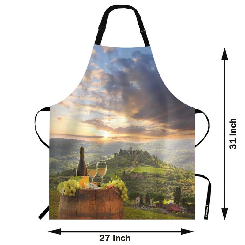 WONDERTIFY Vineyard Winery Apron White Wine with Barrel On Chianti Tuscany Italy Bib Apron with Adjustable Neck for Men Women Suitable for Home Kitchen Cooking Chef Grill Bistro Baking BBQ Apron - Image 3