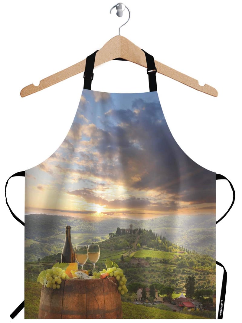 WONDERTIFY Vineyard Winery Apron White Wine with Barrel On Chianti Tuscany Italy Bib Apron with Adjustable Neck for Men Women Suitable for Home Kitchen Cooking Chef Grill Bistro Baking BBQ Apron - Image 1