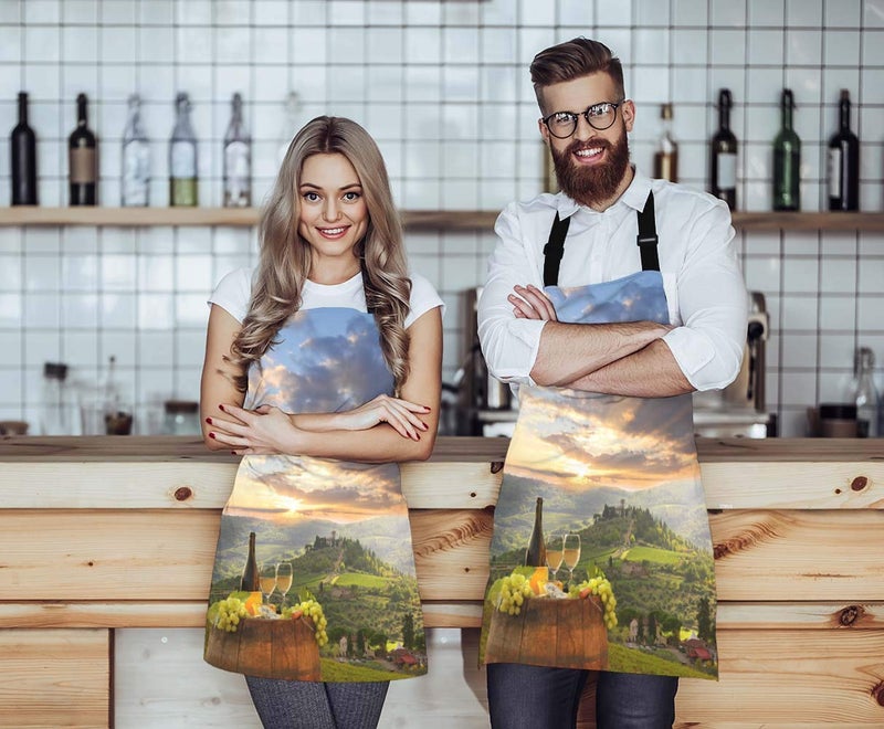WONDERTIFY Vineyard Winery Apron White Wine with Barrel On Chianti Tuscany Italy Bib Apron with Adjustable Neck for Men Women Suitable for Home Kitchen Cooking Chef Grill Bistro Baking BBQ Apron - Image 2