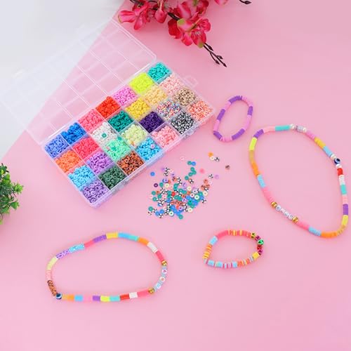 ambitieux Bracelet-Making Kit with 6700+ Clay Beads, 130+ Alphabet Beads, Charms, Accessories & Tools | Return Birthday Gift for 3 4 5 6 7 8 9 Years Girls (28 Clay Beads) - Image 2
