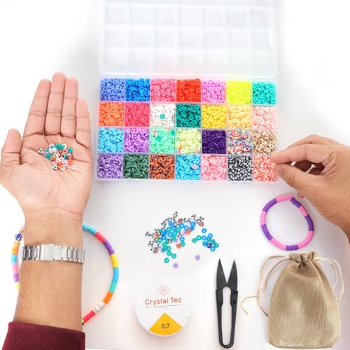 ambitieux Bracelet-Making Kit with 6700+ Clay Beads, 130+ Alphabet Beads, Charms, Accessories & Tools | Return Birthday Gift for 3 4 5 6 7 8 9 Years Girls (28 Clay Beads) - Image 3