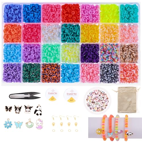 ambitieux Bracelet-Making Kit with 6700+ Clay Beads, 130+ Alphabet Beads, Charms, Accessories & Tools | Return Birthday Gift for 3 4 5 6 7 8 9 Years Girls (28 Clay Beads) - Image 1
