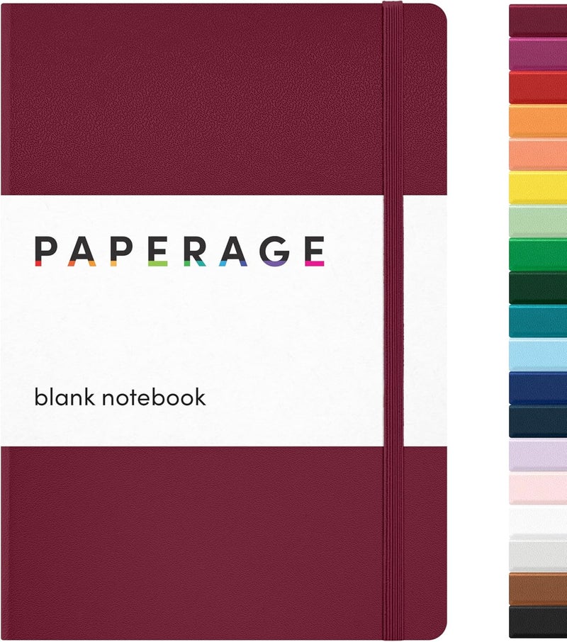 ببرج دفتر يوميات PAPERAGE فارغ، (بورجوندي)، 160 صفحة، مقاس متوسط 5.7 بوصة × 8 بوصة - ورق سميك 100 جرام، غلاف صلب - Image 1