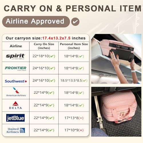 Arcoyard Underseat Carry On Luggage with Wheels, Airline Approved Personal Item Bag, Multiple Compartment Travel Carry-On with Leather Handle, Soft Side Lightweight Rolling Suitcase for Women, Pink, L - Image 3