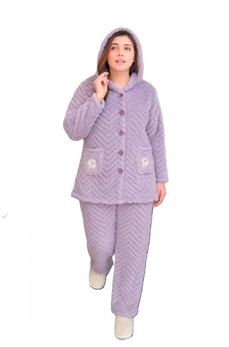 Ukal Women's Wool Blend & Fleece Long Sleeve Pullover Hoodies Set Full Length Winter Nightwear Pajama and top Set Tracksuit Gym Suit Night Suit (in, Alpha, M, Plus Size, Purple) - Image 5