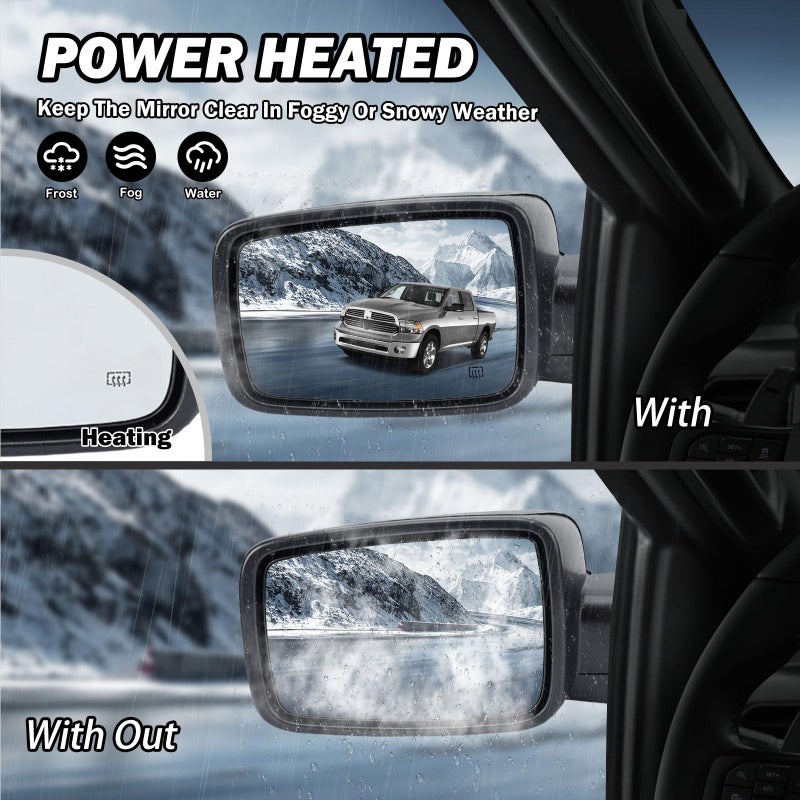 MOFOAP Driver Side Mirror Compatible with 2013-2018 Dodge Ram 1500 2500 3500 Mirrors with Heated Puddle Lamp Temperature Sensor Tuning LED Signal Power Fold Textured Black(10+2Pins) - Image 2