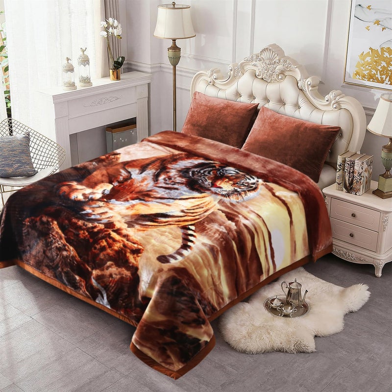 JML Korean Style Fleece Blanket King Size, 87" x94", 10.5 lbs, Heavy Raschel Fleece Animal Blanket for Adult, 2 Ply, Silky Plush Soft,Thick, Warm for Fall Winter, A&B Print Tiger & Horse - Image 1