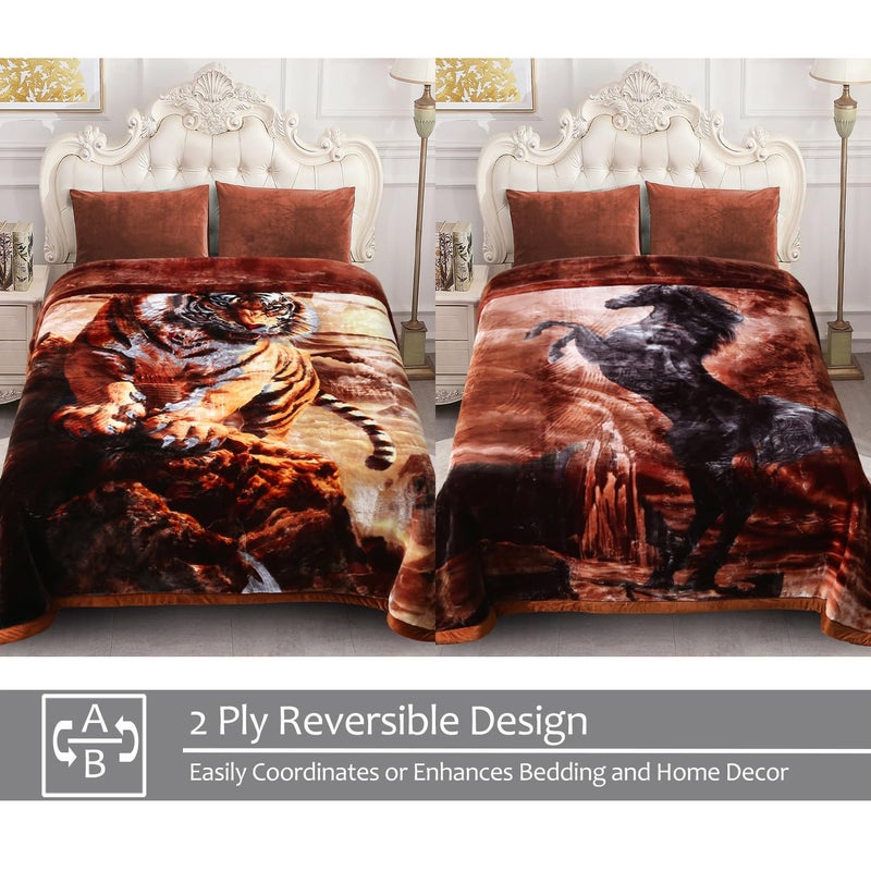 JML Korean Style Fleece Blanket King Size, 87" x94", 10.5 lbs, Heavy Raschel Fleece Animal Blanket for Adult, 2 Ply, Silky Plush Soft,Thick, Warm for Fall Winter, A&B Print Tiger & Horse - Image 2