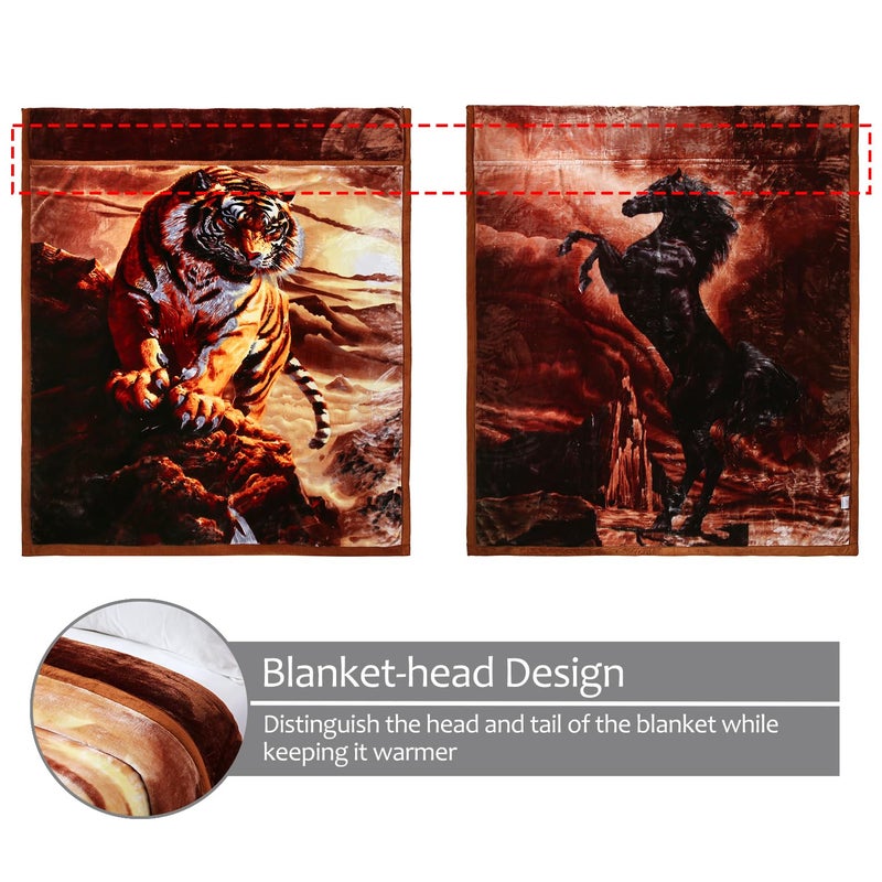 JML Korean Style Fleece Blanket King Size, 87" x94", 10.5 lbs, Heavy Raschel Fleece Animal Blanket for Adult, 2 Ply, Silky Plush Soft,Thick, Warm for Fall Winter, A&B Print Tiger & Horse - Image 3