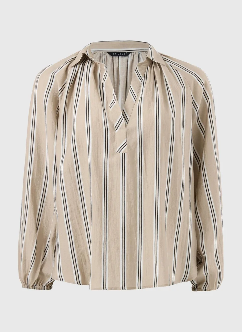 Matalan Et Vous Camel Stripe Popover Blouse
