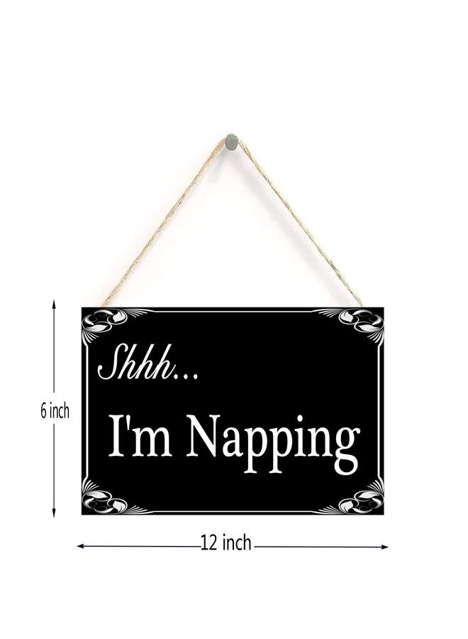 Henntile Shhh... I’m Napping Hanging Sign Decorative Wood Sign Home Decor Wood Door Sign Plaque 12" x 6" - Image 2