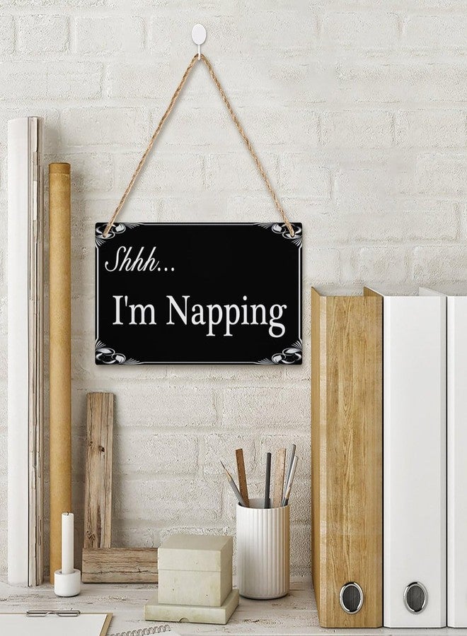 Henntile Shhh... I’m Napping Hanging Sign Decorative Wood Sign Home Decor Wood Door Sign Plaque 12" x 6" - Image 3