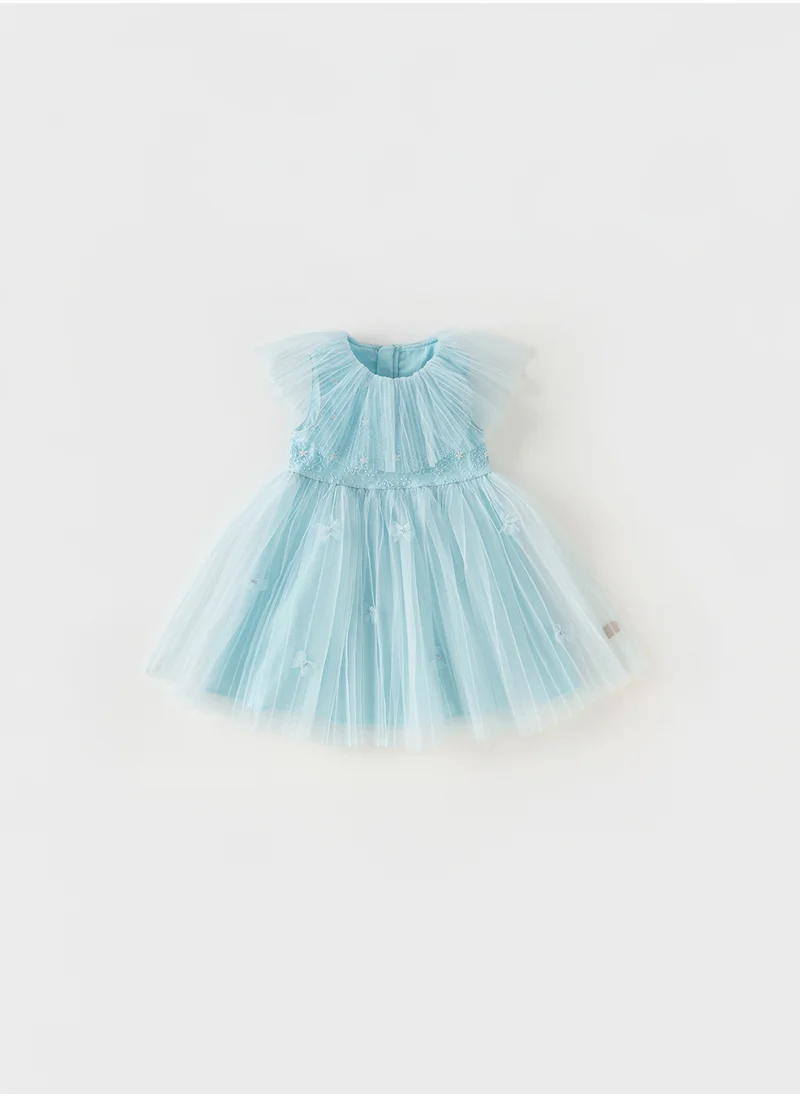 Dave & Bella Blue Embroidered Tulle Dress