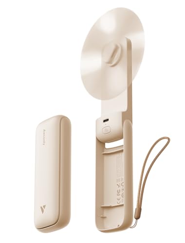 Aecooly مروحة محمولة رفيعة من Aecooly، مروحة يدوية رفيعة، مروحة شخصية قابلة لإعادة الشحن عبر USB [24 ساعة كحد أقصى لوقت التبريد]، مروحة صغيرة قابلة للطي تعمل بالبطارية للسفر، الصيف، هدايا للنساء، الفتيات - بيج - Image 1