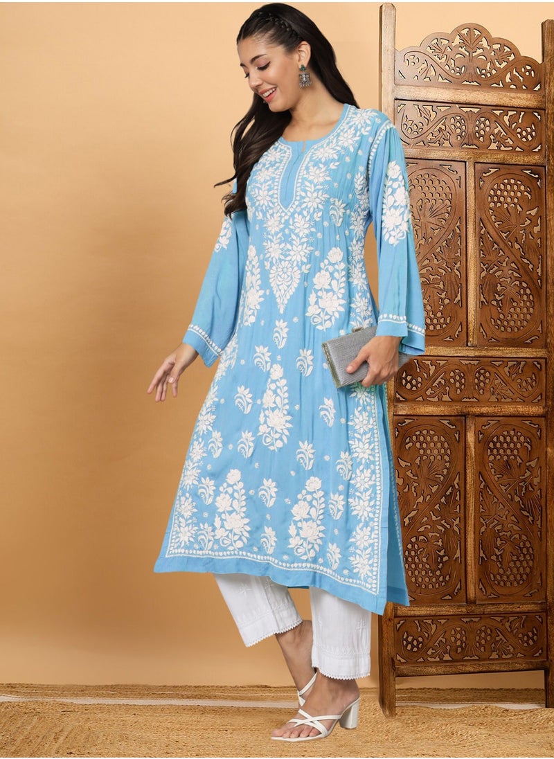 Alaya - Hand Embroidered Chikankari Modal Straight Kurta-AL3682 - Image 1