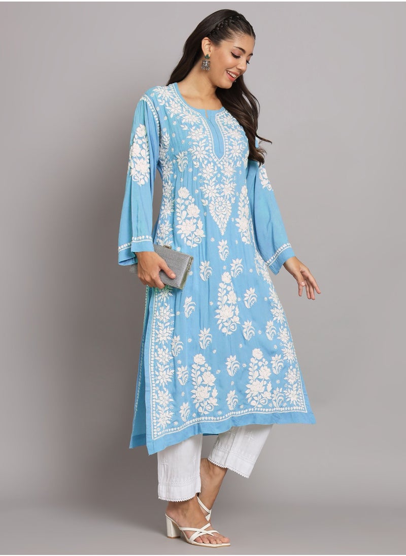 Alaya - Hand Embroidered Chikankari Modal Straight Kurta-AL3682 - Image 1