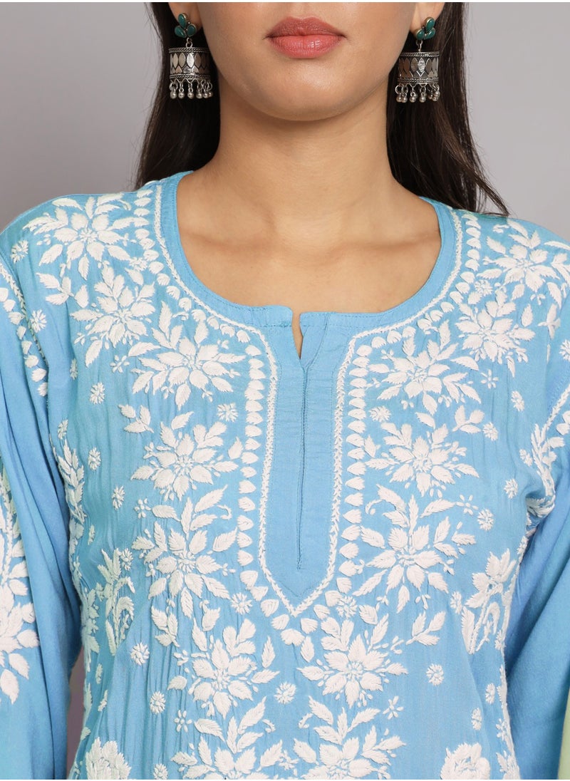 Alaya - Hand Embroidered Chikankari Modal Straight Kurta-AL3682 - Image 1