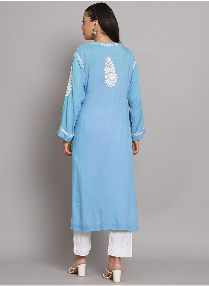 Alaya - Hand Embroidered Chikankari Modal Straight Kurta-AL3682 - Image 1