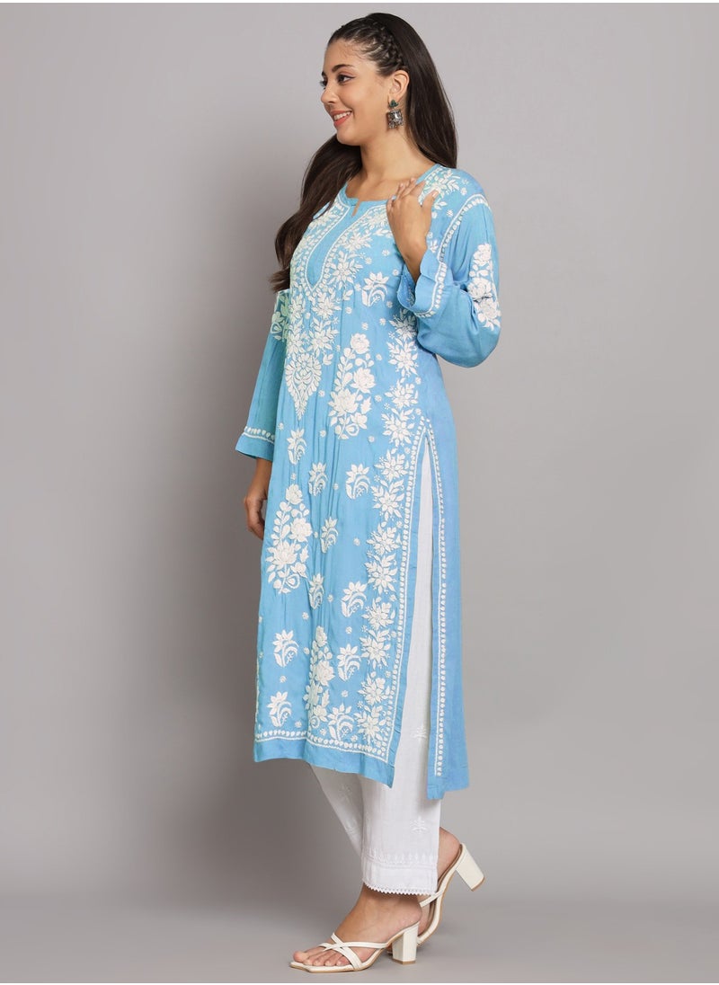 Alaya - Hand Embroidered Chikankari Modal Straight Kurta-AL3682 - Image 1