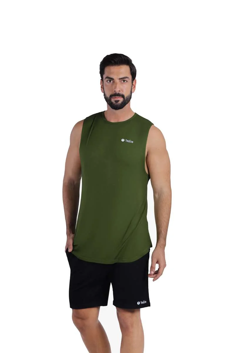 ياسيكو YesEco Men’s Olive Athleisure Tank Top – Ultra-Soft Bamboo Viscose Sleeveless Shirt – Lightweight, Breathable, Sustainable Muscle Tank for Gym, Yoga, or Casual Wear (Only Tank Top)