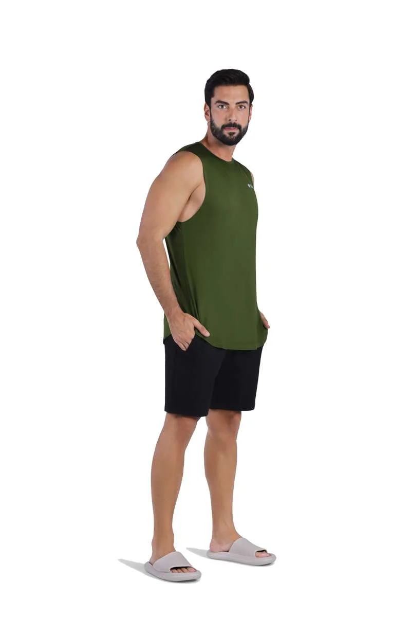 Yeseco  Olive Athleisure Tank Top – Ultra-Soft Bamboo Viscose Sleeveless T Shirt – Lightweight for Men | Best Price UAE