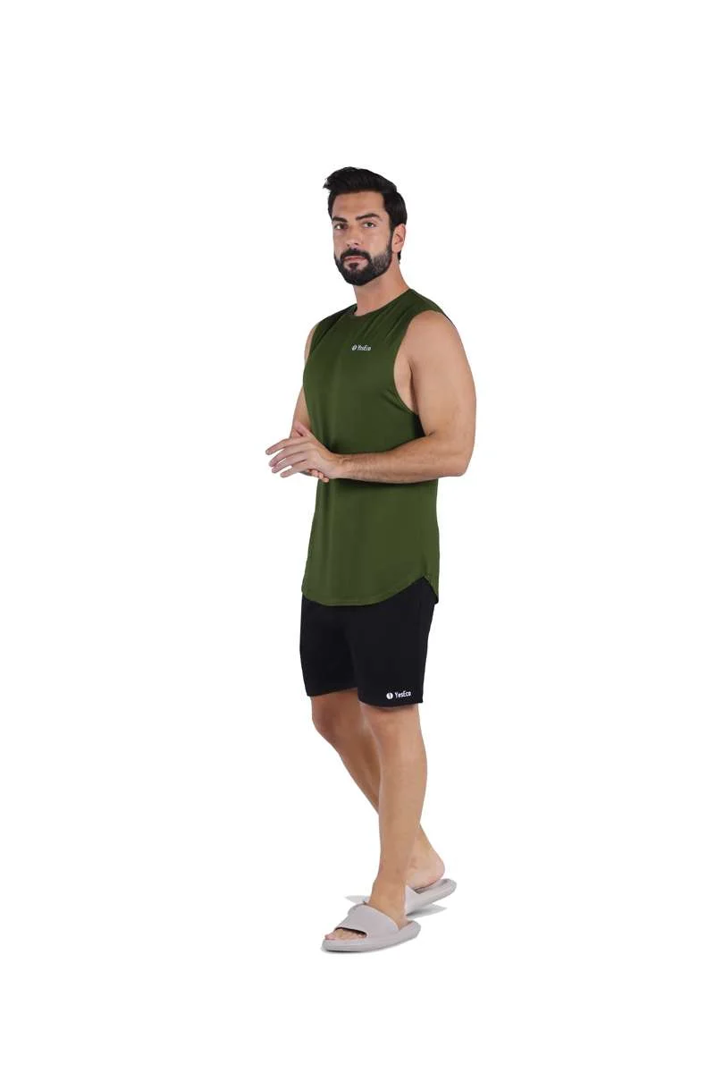 Yeseco  Olive Athleisure Tank Top – Ultra-Soft Bamboo Viscose Sleeveless T Shirt – Lightweight for Men | Best Price UAE