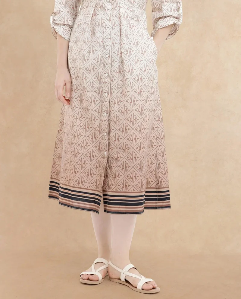 Rareism Women's Geometric Print Mandarin Collar Dress