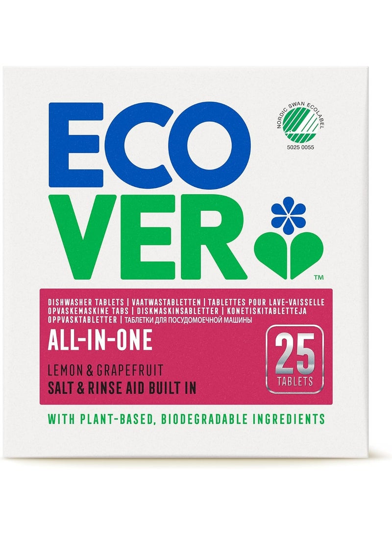 Ecover Dishwasher Tablets Lemon and Grapefruit Scent – 25 All-in-One Tablets - Image 1
