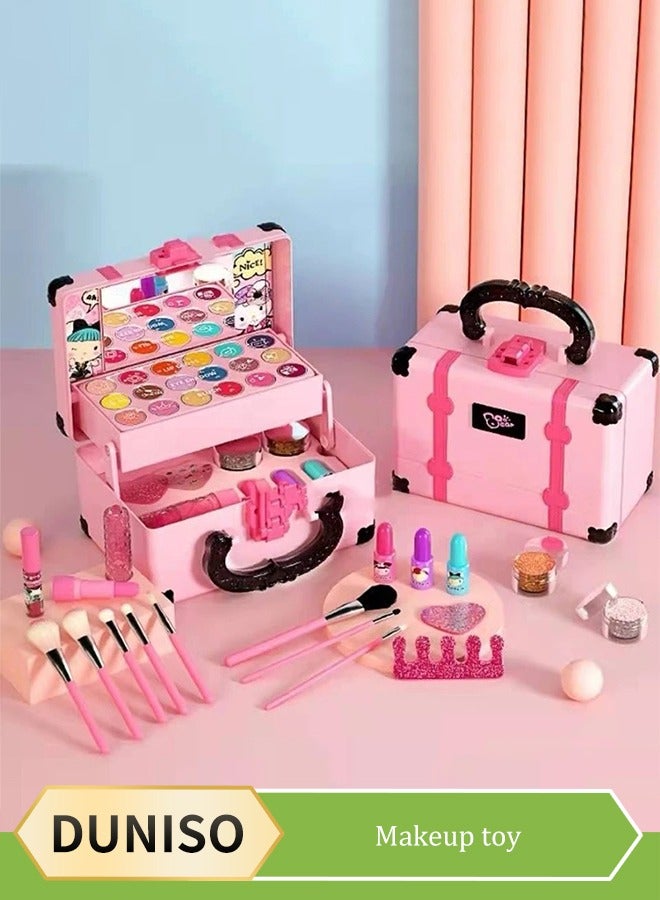 DUNISO Retro beauty bag toys,Kids Makeup Kit for Girl Real Washable Makeup Kit for Little Girls,Girls Makeup Set with Cute Princess Cosmetic Purse Girls Pretend Play Toy Toys for Little Girls  - Image 1