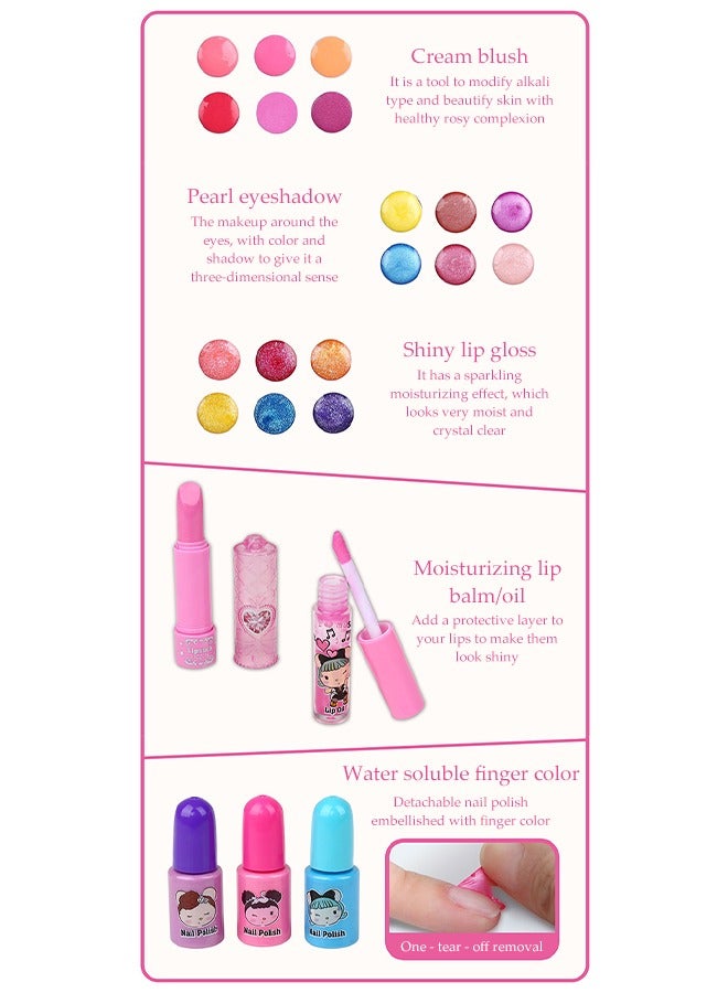 DUNISO Retro beauty bag toys,Kids Makeup Kit for Girl Real Washable Makeup Kit for Little Girls,Girls Makeup Set with Cute Princess Cosmetic Purse Girls Pretend Play Toy Toys for Little Girls  - Image 4