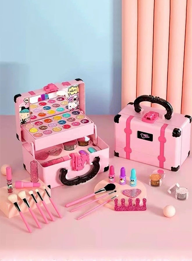 DUNISO Retro beauty bag toys,Kids Makeup Kit for Girl Real Washable Makeup Kit for Little Girls,Girls Makeup Set with Cute Princess Cosmetic Purse Girls Pretend Play Toy Toys for Little Girls - Image 1