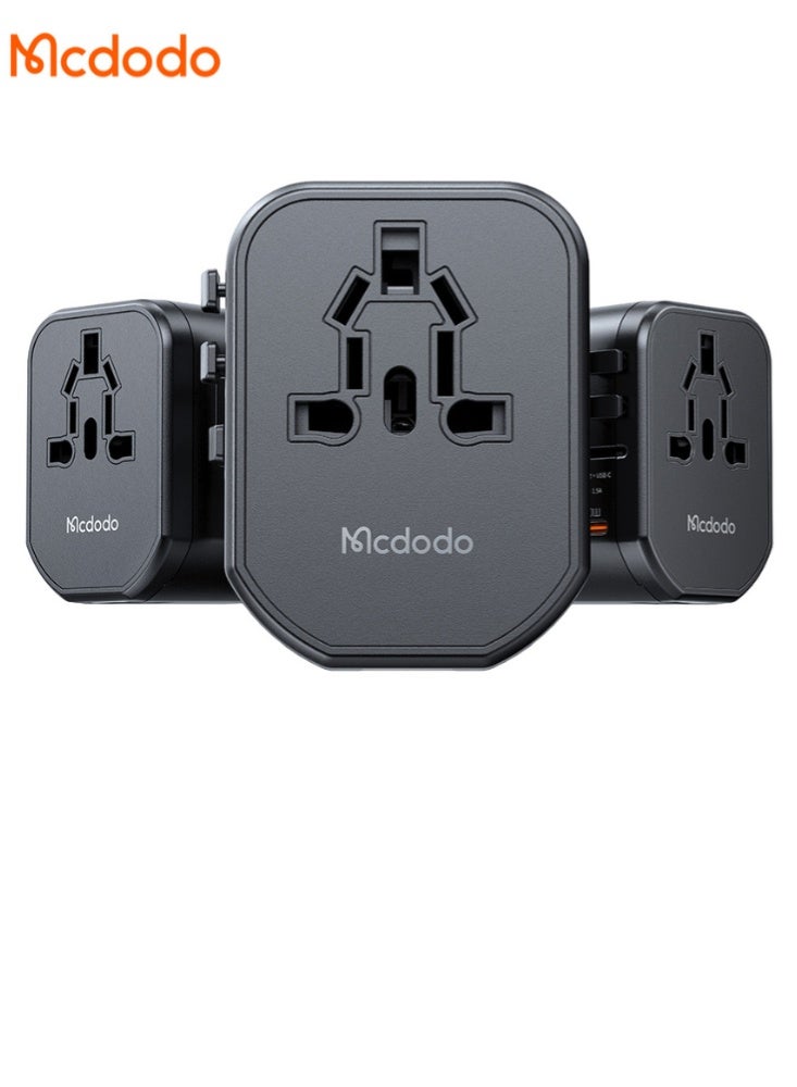 Mcdodo CP-3471 Universal Travel Adapter 20W USB-C PD 1C+2A+1AC Black Multi Plug Adapter with UK/US/EU/AU Compatibility - Image 2