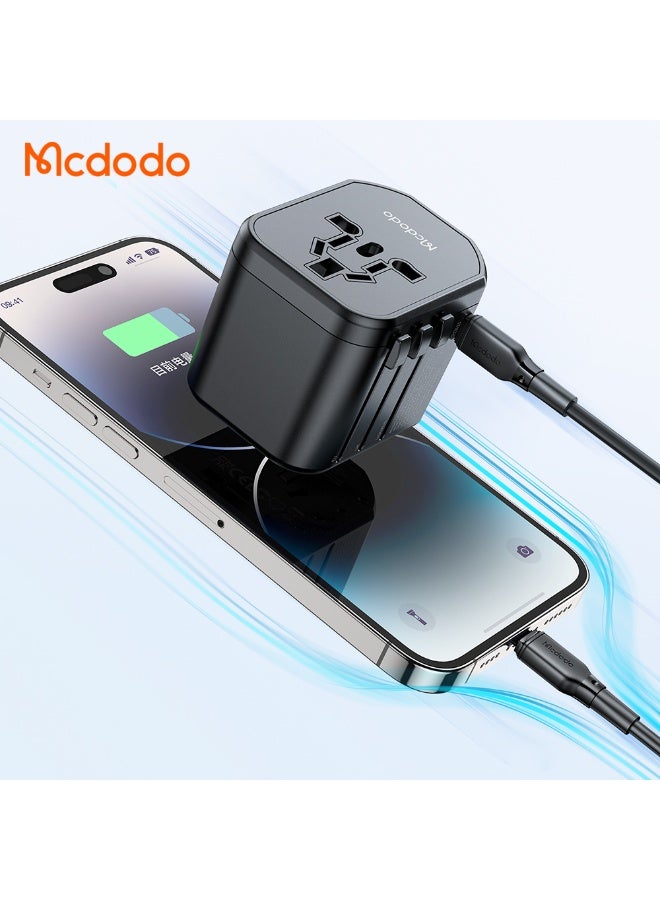 Mcdodo CP-3471 Universal Travel Adapter 20W USB-C PD 1C+2A+1AC Black Multi Plug Adapter with UK/US/EU/AU Compatibility - Image 4