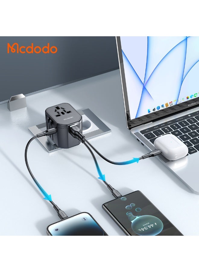 Mcdodo CP-3471 Universal Travel Adapter 20W USB-C PD 1C+2A+1AC Black Multi Plug Adapter with UK/US/EU/AU Compatibility - Image 3