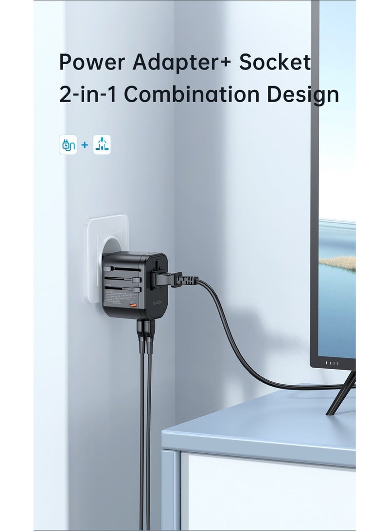 مكدودو McDodo محوّل سفر عالمي، شحن سريع 20W PD، منفذ USB-C + منفذان USB-A + مقبس AC، قوابس UK/US/EU/AU، أكثر من 200 دولة، مؤشر LED، أسود، CP-3471 - Image 4