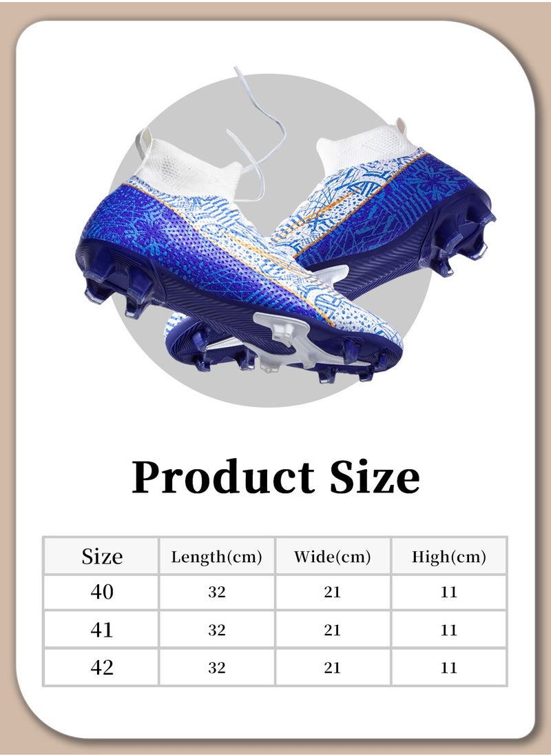 Moovant - Men's High Top Football Shoes, Football Boots with Long Spike, Training Sports Shoes, Patterned Sports Shoes, Non-slip, Wear resistant, Patterned, Lace-up, for Adult, Teenagers, Students, White/Blue - Image 1