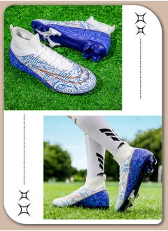 Moovant Men's High Top Football Shoes, Football Boots with Long Spike, Training Sports Shoes, Patterned Sports Shoes, Non-slip, Wear resistant, Patterned, Lace-up, for Adult, Teenagers, Students, White/Blue  - Image 4