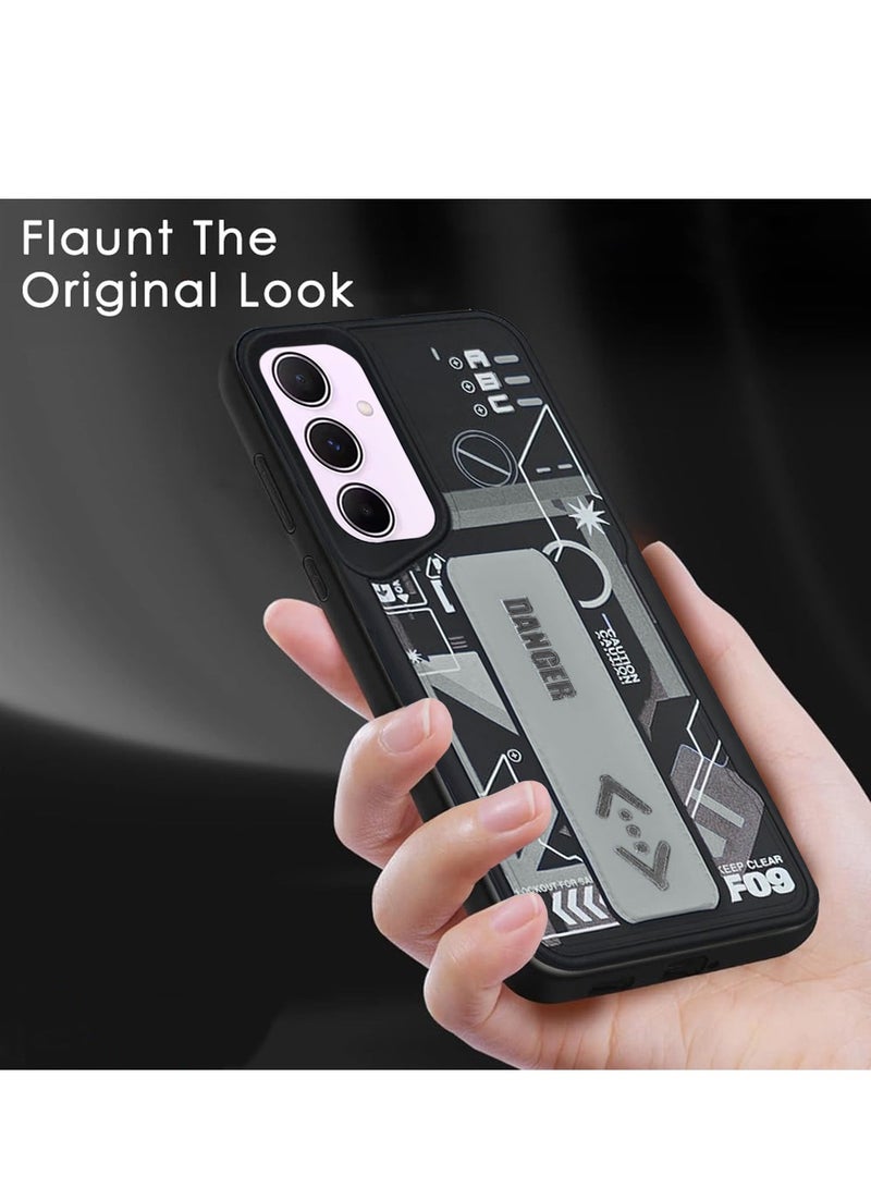 Techie غطاء خلفي سيليكوني للأزياء الجمالية مع مقبض يد مغناطيسي وحامل لهاتف سامسونج جالاكسي A55 - أسود/رمادي - Image 3