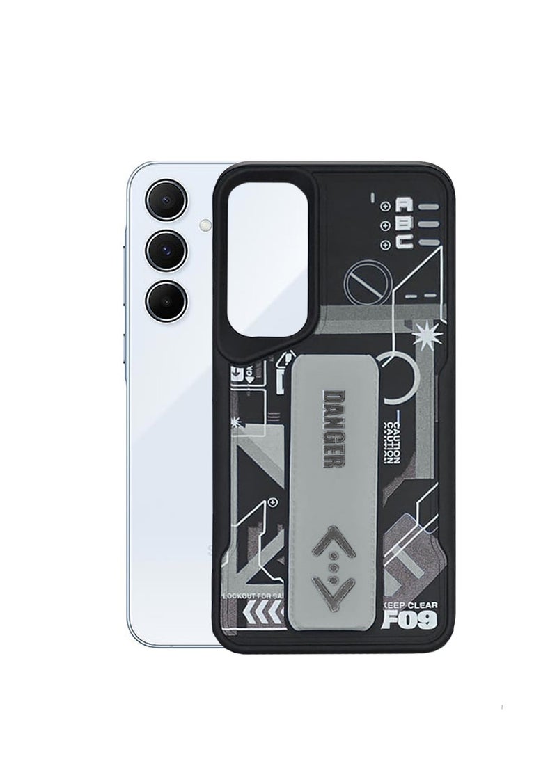 Techie غطاء خلفي سيليكوني للأزياء الجمالية مع مقبض يد مغناطيسي وحامل لهاتف سامسونج جالاكسي A55 - أسود/رمادي - Image 4