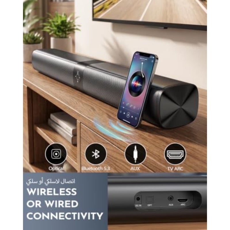 Soundbar for Smart TV, Sound Bar with Bluetooth/ARC/Opt/AUX Connect, Speaker Auto Volume Boost, 3 Equalizer Modes, 2 in 1 Detachable Soundbar for TV/PC/Projectors/Gaming - Image 5