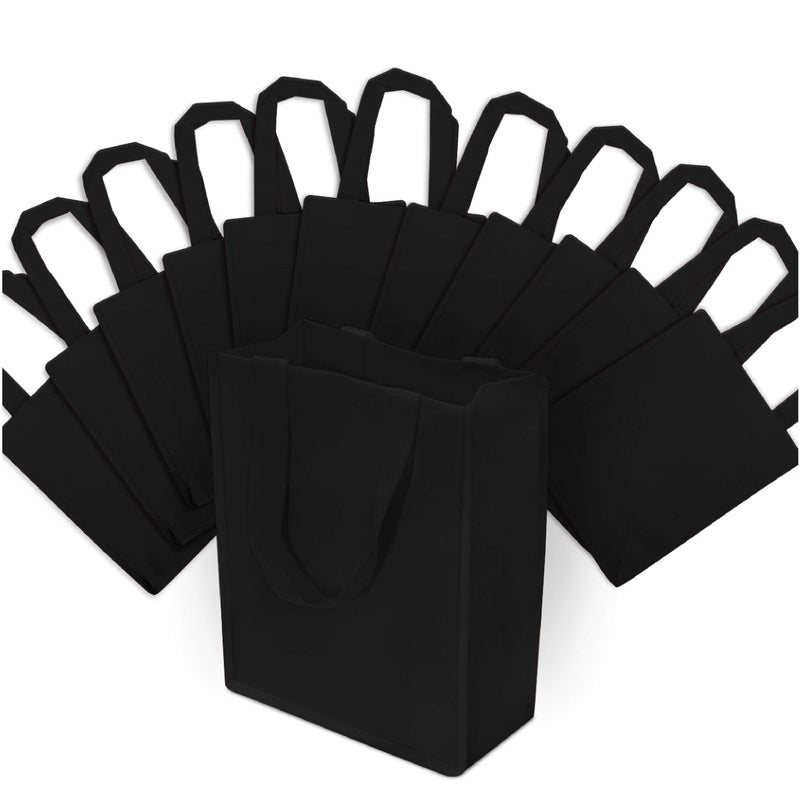 ZENPAC Black Fabric Small Reusable Tote Bag with Handles for Small Business Boutiques Merchandise Retail Birthday Shopping Bulk 8x4x10 12 Pack