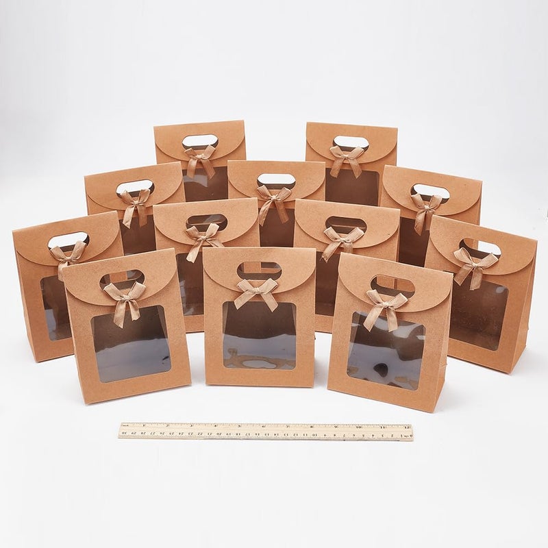 NBEADS 24 Pcs MINI Kraft Paper Bags with Window, 4.7x2.4x6.2 Stand Up MINI Gift Bag With Handles Brown Gift Bag with Clear Window for Candy Cookies Packaging Wedding Christmas Party Store Retail - Image 5