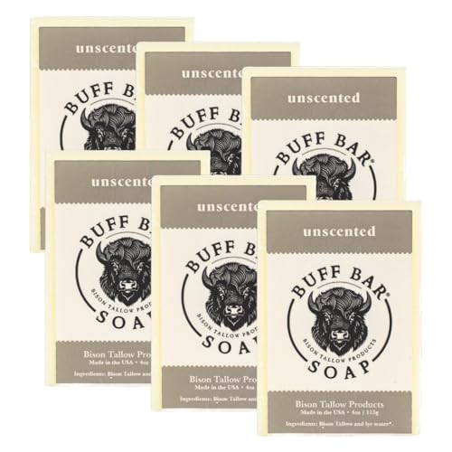 Big Crazy Buffalo BUFF BAR Bison Tallow Soap Bar (6 Pack, Unscented) â€“ 2 Ingredients â€“ Moisturizing Face, Body & Shave Bar for Sensitive Skin â€“ No Fragrance, Dyes, Chemicals or Preservatives - Image 1