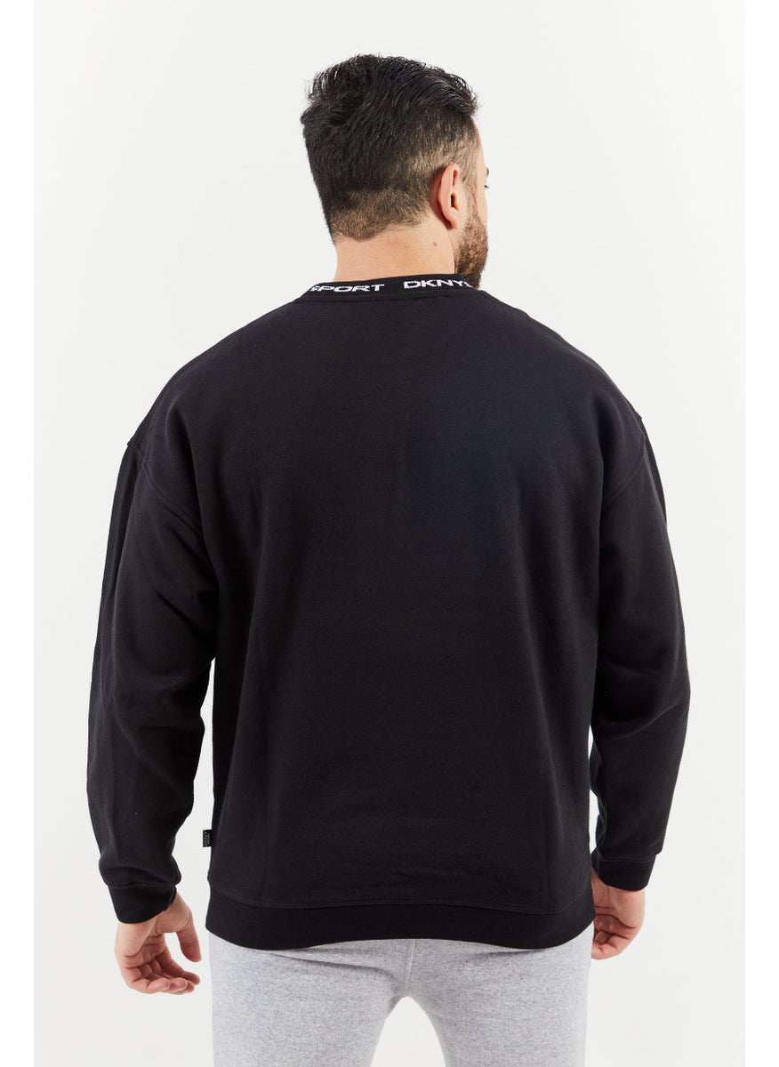 DKNY Sport Men Sportswear Fit Plain Training Sweater, Black  - Image 3